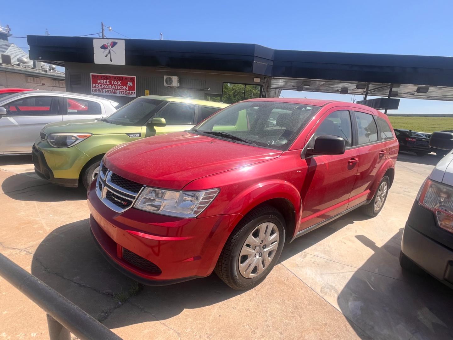 2014 RED DODGE JOURNEY SE SE (3C4PDCAB9ET) with an 2.4L L4 DOHC 16V engine, 4-Speed Automatic transmission, located at 8101 E. Skelly Dr., Tulsa, OK, 74129, (918) 592-3593, 36.121891, -95.888802 - Photo#0